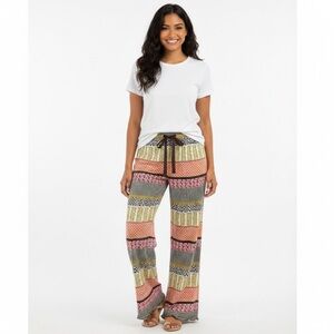 Kaisely Boho Mixed Print Ruffle Hem Lounge Pants - Large